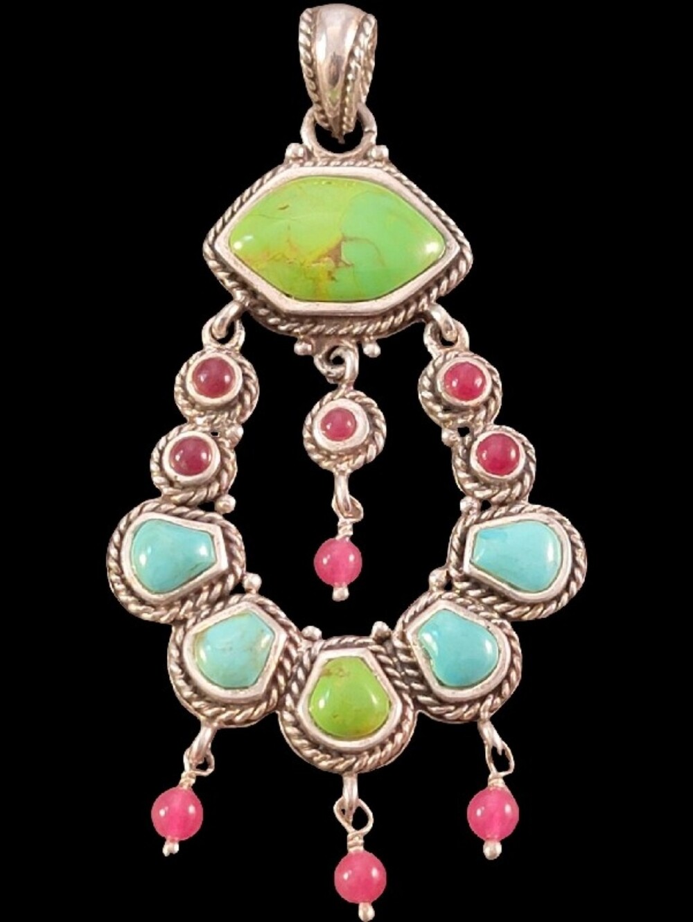 Barse Multi Stone Sterling Exotic Drop Statement Pendant - NEW